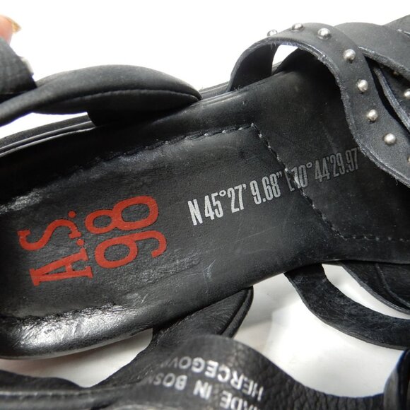 A.S.98 Minerva SANDALS Size 7 Black Strappy Studs Low Wedge Leather EUC - Picture 6 of 10